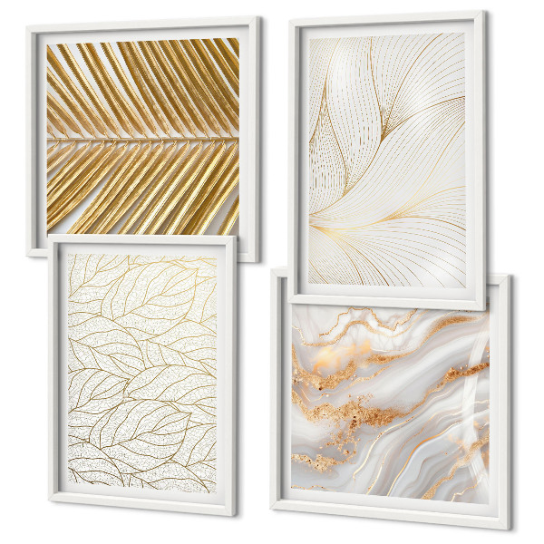 Composição de quadros Padrões de folhas em mármore abstrato
