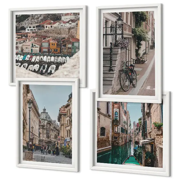 Conjunto de 4 quadros com moldura tema as charmosas ruas das cidades portuárias