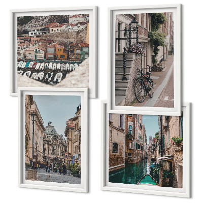 Conjunto de 4 quadros com moldura As charmosas ruas das cidades portuárias