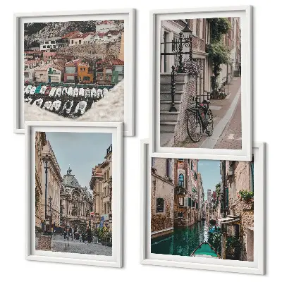 Conjunto de 4 quadros com moldura tema as charmosas ruas das cidades portuárias