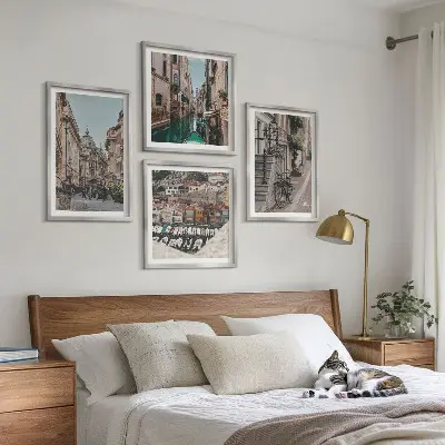 Conjunto de 4 quadros com moldura tema as charmosas ruas das cidades portuárias