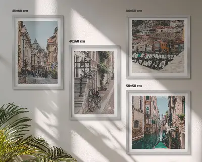 Conjunto de 4 quadros com moldura tema as charmosas ruas das cidades portuárias