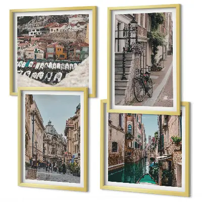 Conjunto de 4 quadros com moldura tema as charmosas ruas das cidades portuárias