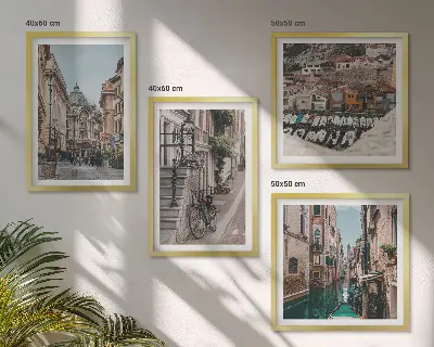 Conjunto de 4 quadros com moldura tema as charmosas ruas das cidades portuárias