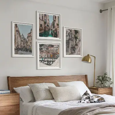 Conjunto de 4 quadros com moldura tema as charmosas ruas das cidades portuárias
