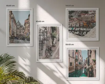 Conjunto de 4 quadros com moldura tema as charmosas ruas das cidades portuárias