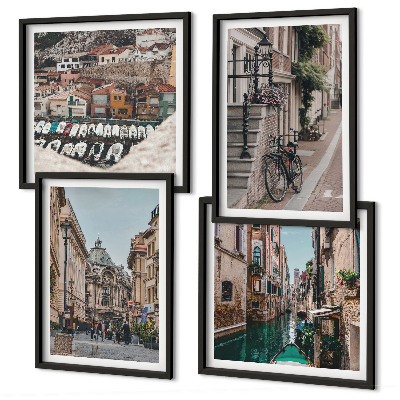 Conjunto de 4 quadros com moldura As charmosas ruas das cidades portuárias