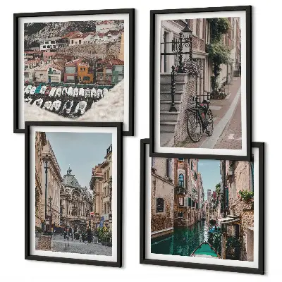 Conjunto de 4 quadros com moldura tema as charmosas ruas das cidades portuárias