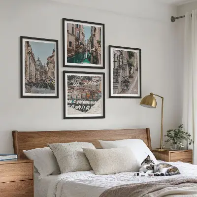 Conjunto de 4 quadros com moldura tema as charmosas ruas das cidades portuárias