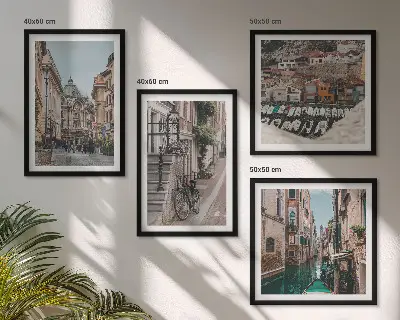 Conjunto de 4 quadros com moldura tema as charmosas ruas das cidades portuárias