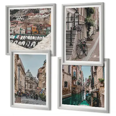 Conjunto de 4 quadros com moldura tema as charmosas ruas das cidades portuárias