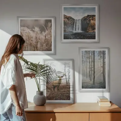 Políptico com moldura paisagens de natureza selvagem com florestas