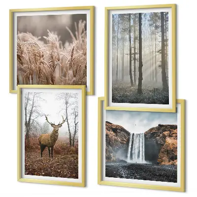 Políptico com moldura paisagens de natureza selvagem com florestas