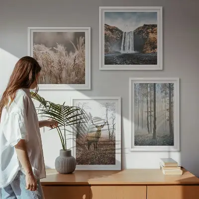 Políptico com moldura paisagens de natureza selvagem com florestas