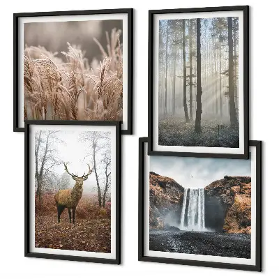 Políptico com moldura paisagens de natureza selvagem com florestas