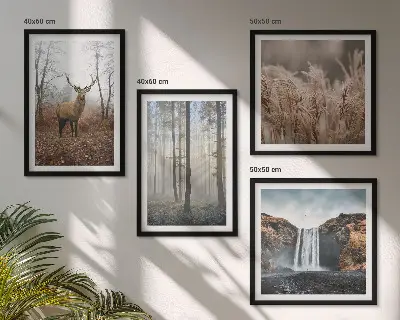Políptico com moldura paisagens de natureza selvagem com florestas