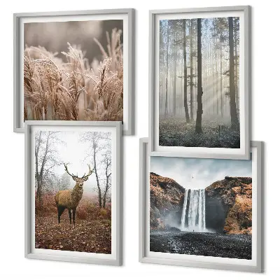 Políptico com moldura paisagens de natureza selvagem com florestas