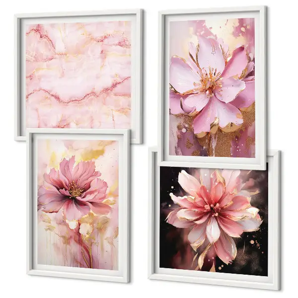 Composição de quadros com arranjos florais de rosas brancas