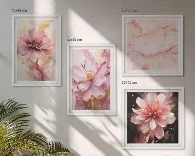 Composição de quadros com arranjos florais de rosas brancas