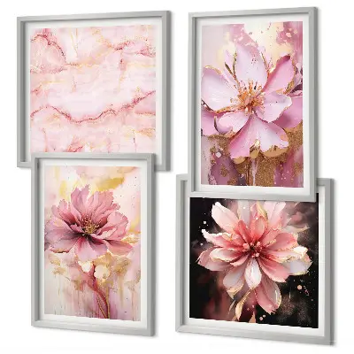 Composição de quadros com arranjos florais de rosas brancas