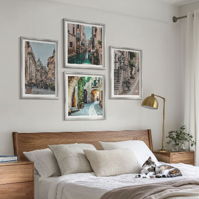 Conjunto de 4 quadros com moldura Ruas venezianas, arquitetura aquática