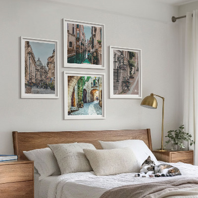 Conjunto de 4 quadros com moldura Ruas venezianas, arquitetura aquática