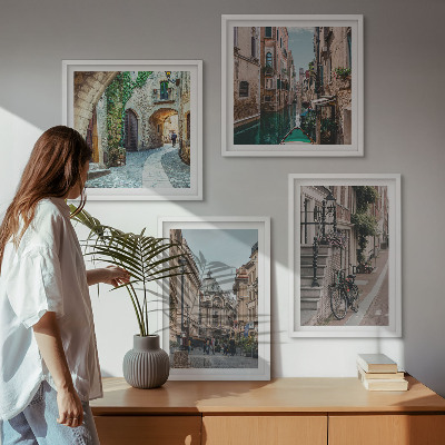 Conjunto de 4 quadros com moldura Ruas venezianas, arquitetura aquática