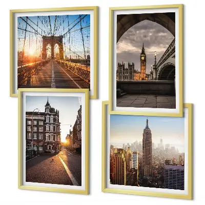 Conjunto de quadros com vista para Londres políptico com moldura