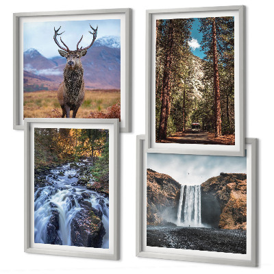Composição de quadros Cachoeira floresta montanhas veado natureza