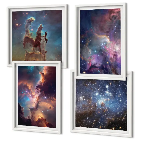 Conjunto de 4 quadros com moldura de paisagens estelares cósmicas