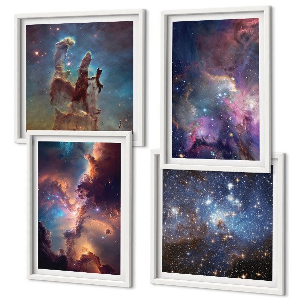 Conjunto de 4 quadros com moldura Paisagens estelares cósmicas