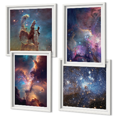 Conjunto de 4 quadros com moldura Paisagens estelares cósmicas
