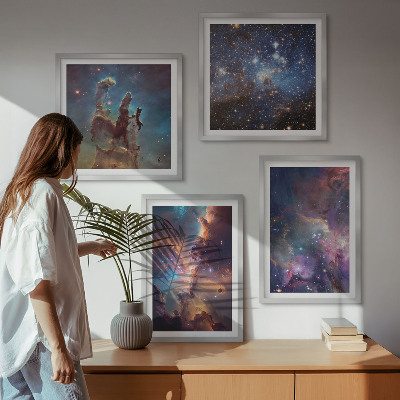 Conjunto de 4 quadros com moldura Paisagens estelares cósmicas