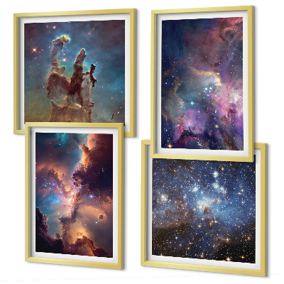Conjunto de 4 quadros com moldura Paisagens estelares cósmicas