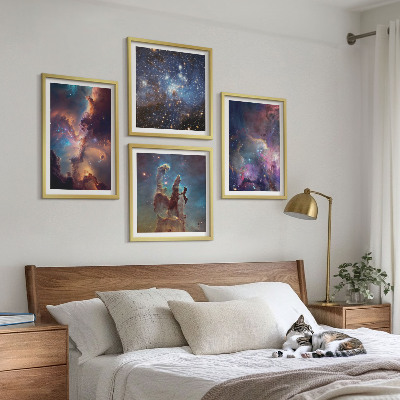 Conjunto de 4 quadros com moldura Paisagens estelares cósmicas