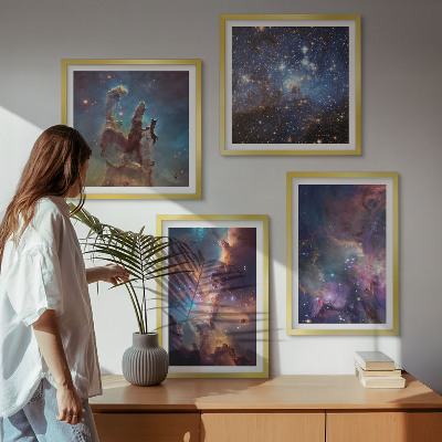 Conjunto de 4 quadros com moldura Paisagens estelares cósmicas