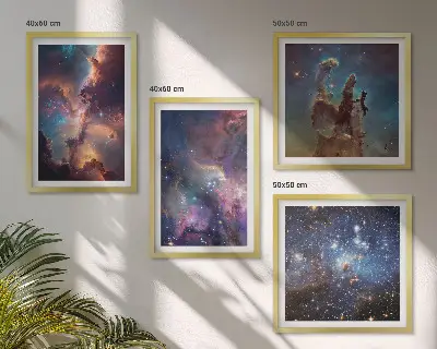Conjunto de 4 quadros com moldura de paisagens estelares cósmicas