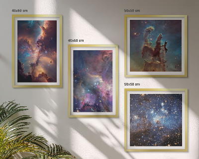 Conjunto de 4 quadros com moldura Paisagens estelares cósmicas