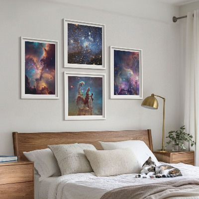 Conjunto de 4 quadros com moldura Paisagens estelares cósmicas