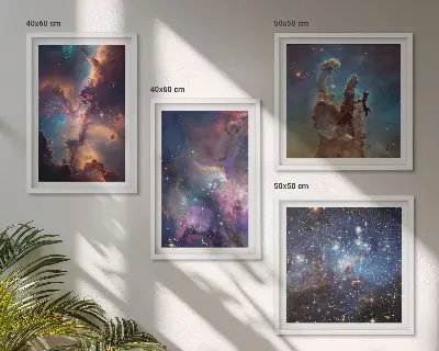Conjunto de 4 quadros com moldura de paisagens estelares cósmicas