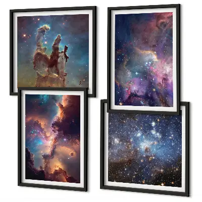 Conjunto de 4 quadros com moldura de paisagens estelares cósmicas