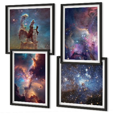 Conjunto de 4 quadros com moldura Paisagens estelares cósmicas