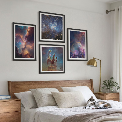 Conjunto de 4 quadros com moldura Paisagens estelares cósmicas