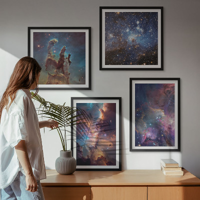 Conjunto de 4 quadros com moldura Paisagens estelares cósmicas