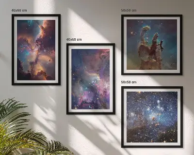 Conjunto de 4 quadros com moldura de paisagens estelares cósmicas