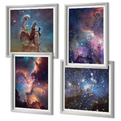 Conjunto de 4 quadros com moldura Paisagens estelares cósmicas