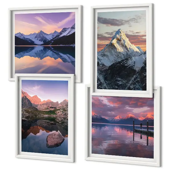 Composição de quadros com paisagens montanhosas ao fundo