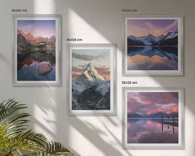 Composição de quadros com paisagens montanhosas ao fundo