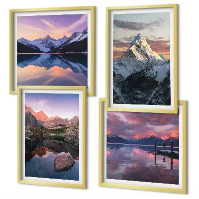 Composição de quadros com paisagens montanhosas ao fundo