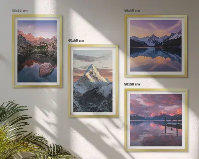 Composição de quadros com paisagens montanhosas ao fundo
